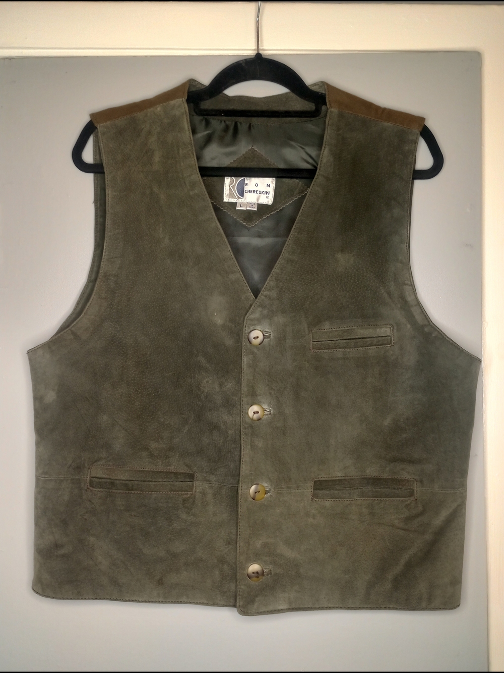 Ron Chereskin Olive Suede Men's Vest with A Brown Back